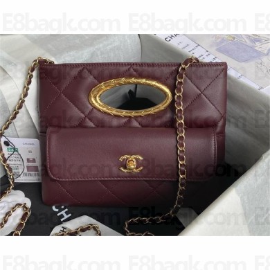 Chanel Lambskin & Gold-Tone Metal BURGUNDY Small Shopping Bag AS5036 2024