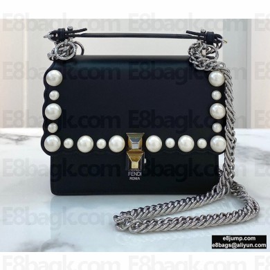 Fendi Leather Kan I Mini Bag Pearls Black