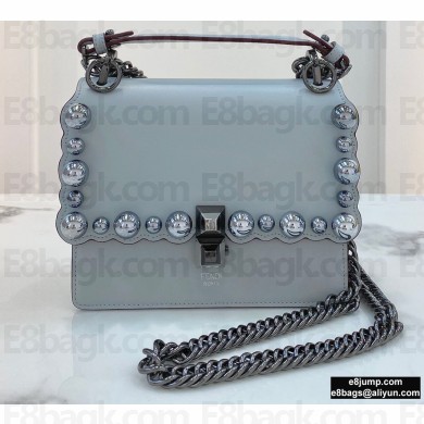 Fendi Leather Kan I Mini Bag Studs Light Gray