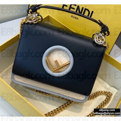Fendi Leather Kan I F Mini Bag Black/Creamy/Blue
