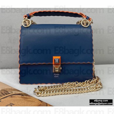 Fendi Leather Kan I Mini Bag Scalloped Edges Blue/Orange