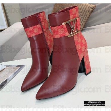Louis Vuitton Heel 9.5cm Calfskin/Canvas Ankle Boots Burgundy 2020