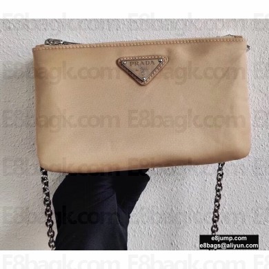 Prada Padded Nylon Mini Bag with Chain Strap 1BP044 Beige 2020