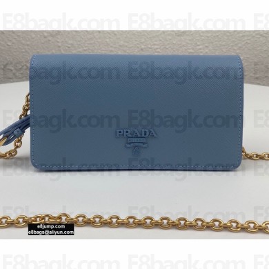 Prada Saffiano Leather Mini Bag with Chain Strap 1DH029 Light Blue 2020