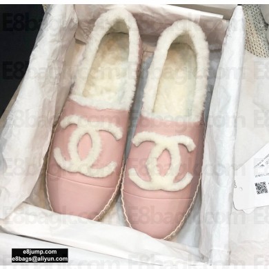 Chanel Shearling Fur Lining CC Logo Espadrilles Pink 2020