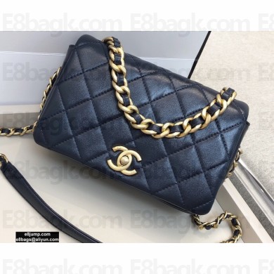Chanel Shiny Lambskin Small Flap Bag AS1895 Navy Blue 2020