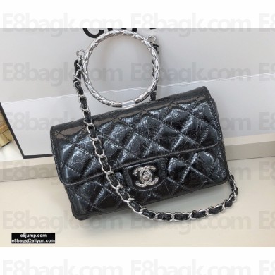 Chanel Mini Flap Bag AS1665 with Circle Handle Metallic Black 2020