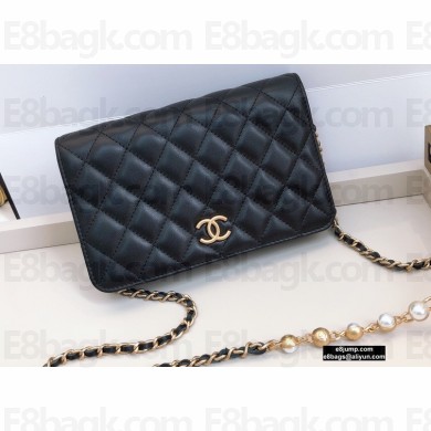 Chanel Wallet on Chain WOC Bag Black with Pearls Chain 2020