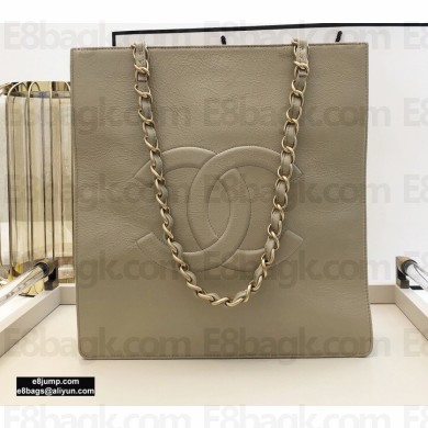 Chanel Shiny Aged Calfskin Vertical Shopping Tote Bag AS1945 Beige 2020