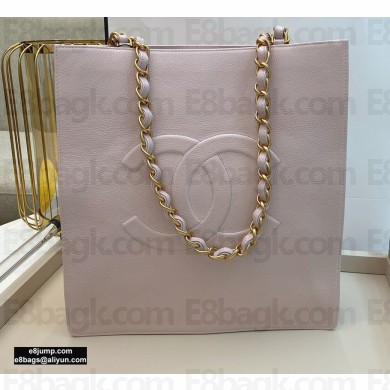 Chanel Shiny Aged Calfskin Vertical Shopping Tote Bag AS1945 Light Pink 2020