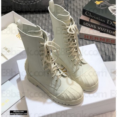 Dior Heel 3.5cm Rubber and Calfskin DiorIron Lace-up Boots White 2020