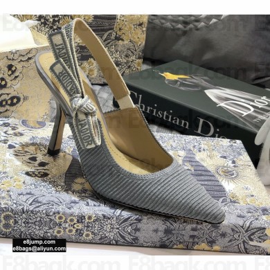 Dior Heel 9.5cm J'Adior Metallic Thread Embroidered Slingback Pumps Gray 2020
