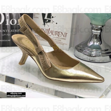 Dior Heel 6.5cm Rhinestone J'Adior Slingback Pumps Metallic Gold 2020