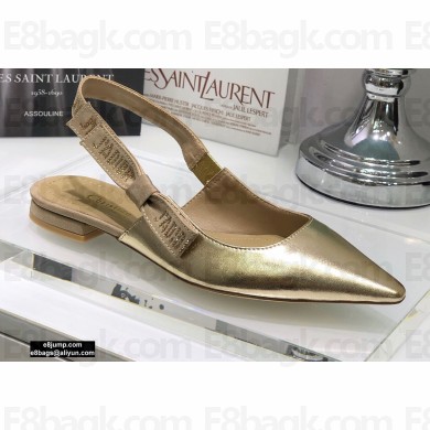 Dior Rhinestone J'Adior Slingback Ballet Flats Metallic Gold 2020
