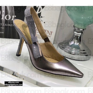 Dior Heel 9.5cm Rhinestone J'Adior Slingback Pumps Metallic Silver 2020