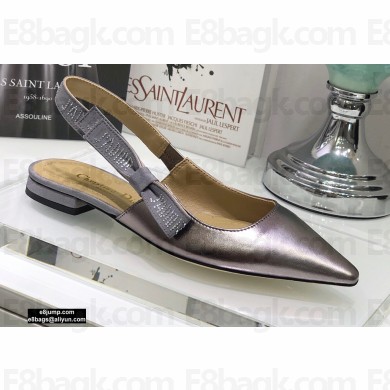 Dior Rhinestone J'Adior Slingback Ballet Flats Metallic Silver 2020