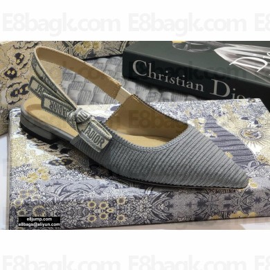 Dior J'Adior Metallic Thread Embroidered Slingback Ballet Flats Gray 2020