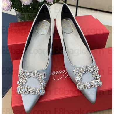 Roger Vivier Flower Strass Buckle Ballerinas in Satin Gray