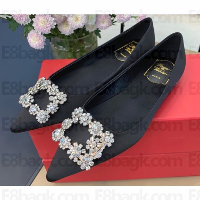 Roger Vivier Flower Strass Buckle Ballerinas in Satin Black 02