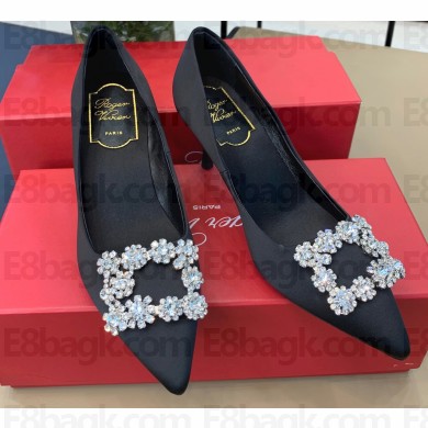 Roger Vivier Heel 6.5cm Flower Strass Buckle Pumps in Satin Black 02
