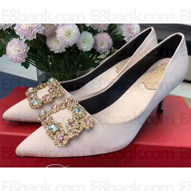 Roger Vivier Heel 6.5cm Flower Strass Buckle Pumps in Satin Nude Pink