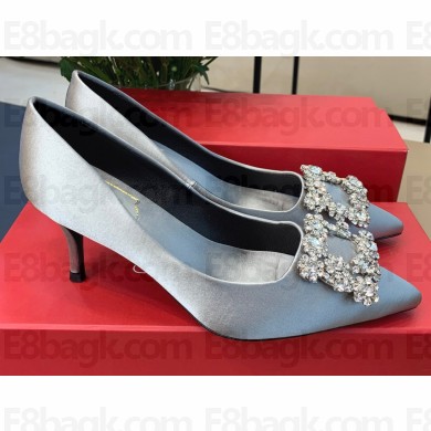 Roger Vivier Heel 6.5cm Flower Strass Buckle Pumps in Satin Gray