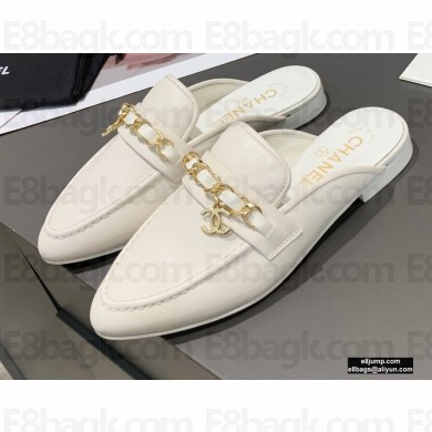 Chanel Chain and CC Logo Mules White 2020