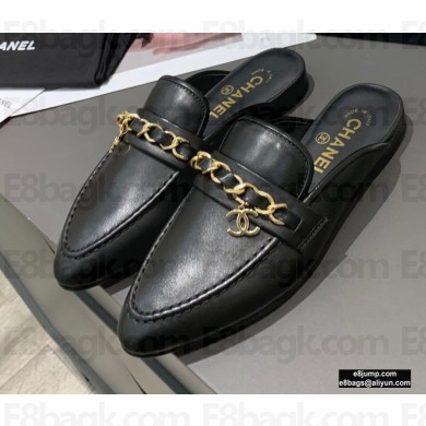 Chanel Chain and CC Logo Mules Black 2020
