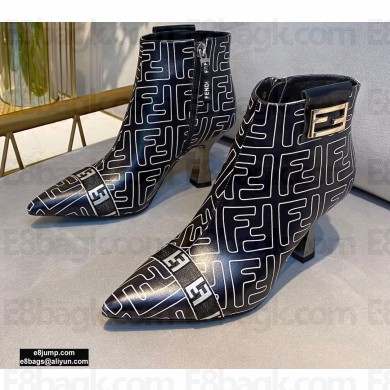 Fendi Heel 8.5cm FF Print Ankle Boots Black 2020