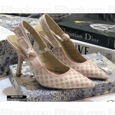 Dior Heel 9.5cm J'Adior Dots Embroidered Slingback Pumps Pink 2020