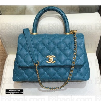 Chanel Coco Handle Small Flap Bag Turquoise Blue with Lizard Top Handle A92990 Top Quality 7147
