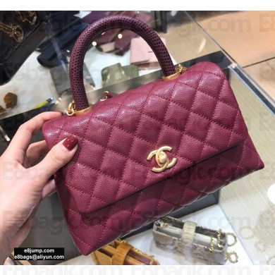 Chanel Coco Handle Small Flap Bag Date Red with Lizard Top Handle A92990 Top Quality 7147