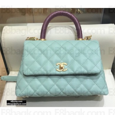 Chanel Coco Handle Small Flap Bag Light Green/Burgundy with Lizard Top Handle A92990 Top Quality 7147