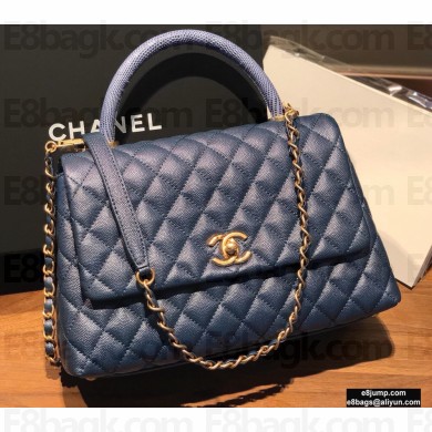 Chanel Coco Handle Medium Flap Bag Navy Blue with Lizard Top Handle A92991 Top Quality 7148