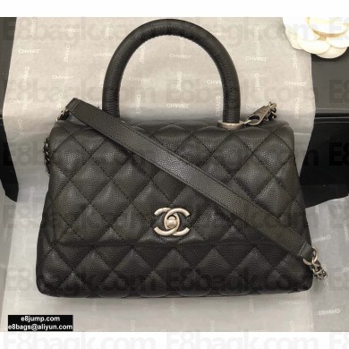 Chanel Coco Handle Small Flap Bag Black/Silver with Top Handle A92990
