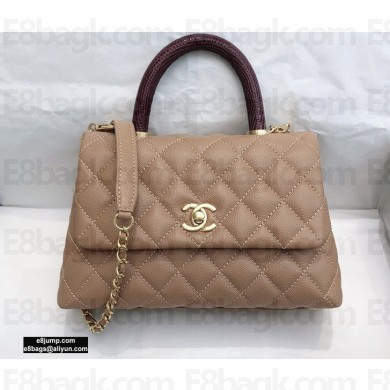 Chanel Coco Handle Small Flap Bag Beige/Burgundy with Lizard Top Handle A92990 Top Quality 7147