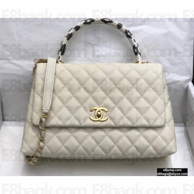 Chanel Coco Handle Medium Flap Bag White with Python Top Handle A92991 Top Quality 7148