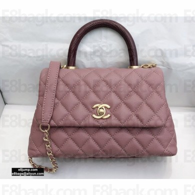 Chanel Coco Handle Small Flap Bag Dusty Pink/Burgundy with Lizard Top Handle A92990 Top Quality 7147