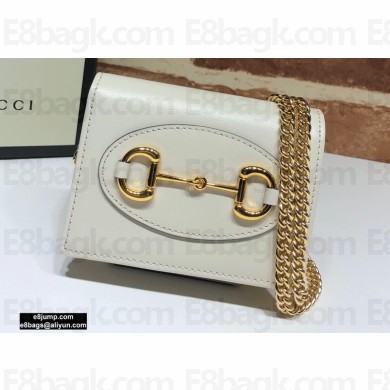 Gucci 1955 Horsebit Small Wallet with Chain Bag 623180 Leather White 2020