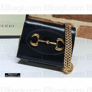 Gucci 1955 Horsebit Small Wallet with Chain Bag 623180 Leather Black 2020