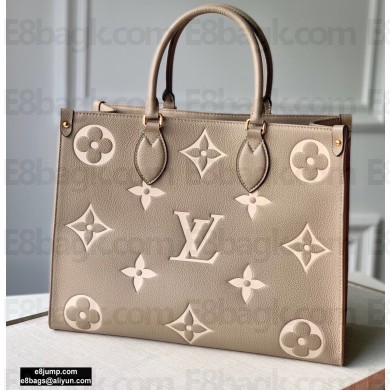 Louis Vuitton Grained Leather OnTheGo MM Tote Bag M45494 Tourterelle Gray 2020