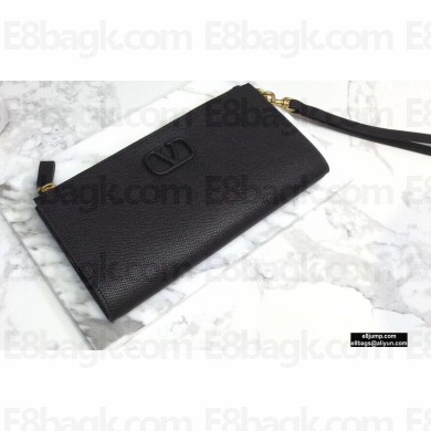 Valentino VSLING Calfskin Pouch Clutch Bag Black with Wristlet 2020
