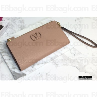 Valentino VSLING Calfskin Pouch Clutch Bag Nude with Wristlet 2020