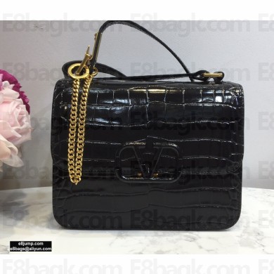 Valentino Large VSLING Shoulder Bag Croco Pattern Black 2020