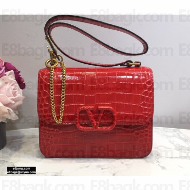 Valentino Large VSLING Shoulder Bag Croco Pattern Red 2020