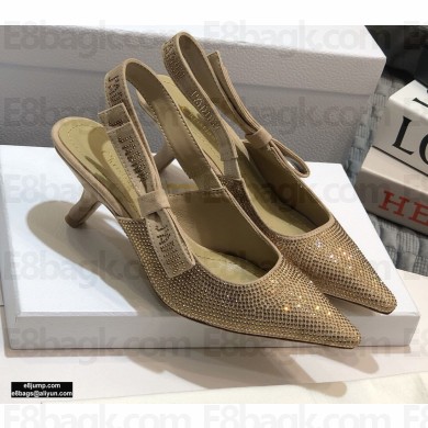Dior Heel 6.5cm J'Adior All Over Rhinestone Slingback Pumps Gold 2020