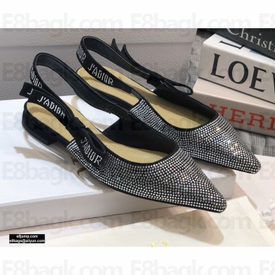 Dior J'Adior All Over Rhinestone Slingback Ballet Flats Black 2020