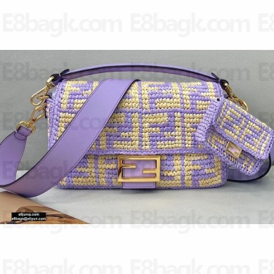 Fendi Raffia FF Medium Baguette Bag Lilac 2020