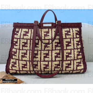 Fendi Raffia FF Medium Peekaboo X-Tote Bag Burgundy 2020