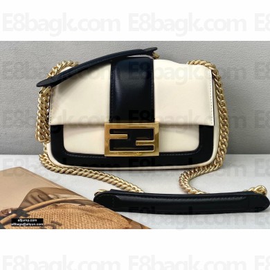 Fendi Nappa Leather Mini Baguette Chain Bag White 2020